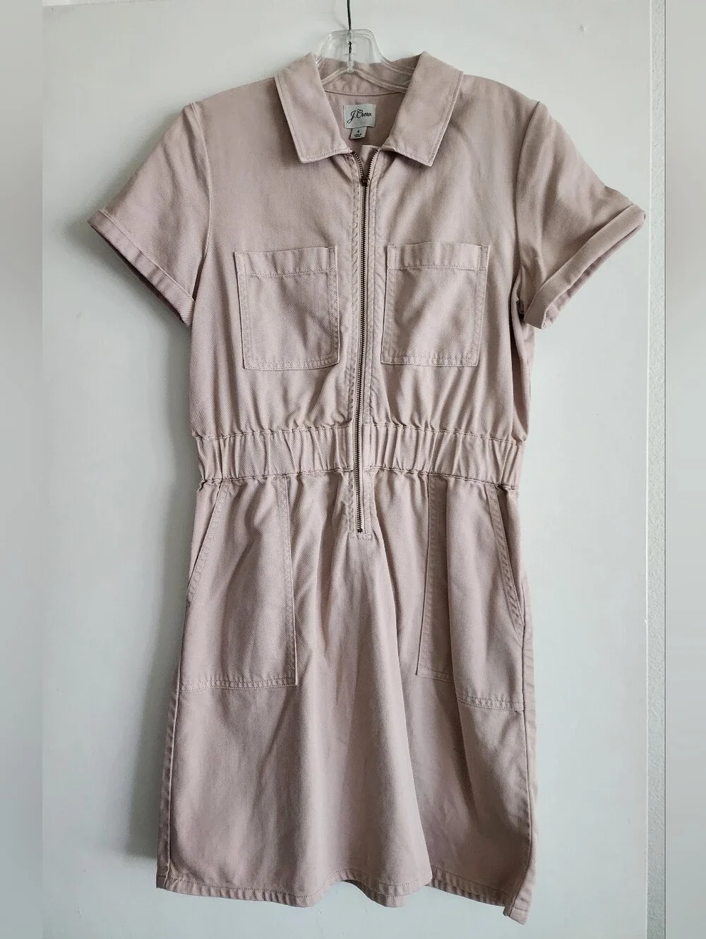 J. Crew | Short Sleeve Zip-Front Chino Utility Dress | Blush-Tan | Size 6